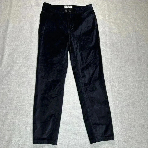 We The Free Crushed Velvet Pants Women Sz 28 Straight Slim Leg Black Color - Picture 1 of 12